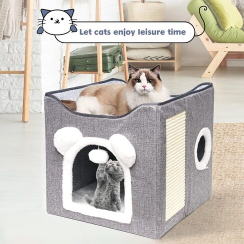 سرير للقطط كبير قابل للطي سرير للقطط أسرة للقطط الداخلية مع وسادة خدش للقطط وكرة منفوشة معلقة بفتحة صغيرة للقطط in Kuwait