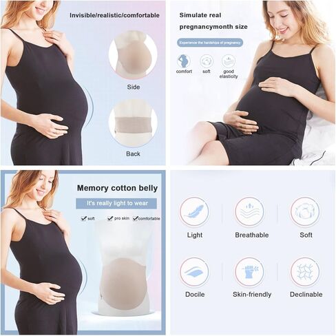 BWWNBY بطن حامل مزيف مع حشوة إسفنجية الذاكرة، محاكاة بطن الحامل، سهل الارتداء، دعامات أداء المسرح لممثل البطن، زي تنكري لبطن الهالوين وحفلات عيد الميلاد (M، 5-7 أشهر) in Kuwait