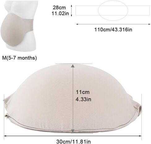 BWWNBY بطن حامل مزيف مع حشوة إسفنجية الذاكرة، محاكاة بطن الحامل، سهل الارتداء، دعامات أداء المسرح لممثل البطن، زي تنكري لبطن الهالوين وحفلات عيد الميلاد (M، 5-7 أشهر) in Kuwait