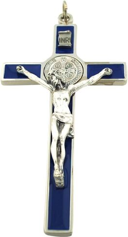 St. Benedict Wall Crucifix with Colored Enamel and Booklet Explaining The St. Benedict Medal | Patron Saint of Students and Europe | Glows in the Dark! in Saudi Arabia