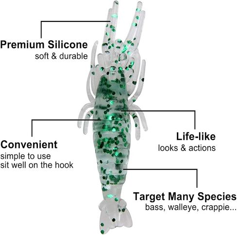 Soft Shrimp Lure Baits, 20pcs Artificial Shrimp Baits Glow Fishing Lures 5cm Silicone Prawn Shrimps Kit for Bass Crappie Walleye Trout Saltwater Freshwater Fishing in Saudi Arabia