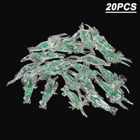 Soft Shrimp Lure Baits, 20pcs Artificial Shrimp Baits Glow Fishing Lures 5cm Silicone Prawn Shrimps Kit for Bass Crappie Walleye Trout Saltwater Freshwater Fishing in Saudi Arabia