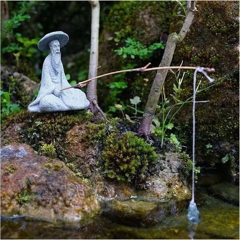 livelyfish Aquarium Fisherman Statue Asian Zen Decoration Sitting Fishing Figurines Sandstone Vintage Ornament for Aquarium Fish Tank Pot Garden Home Japanese Decor (C2) in Kuwait