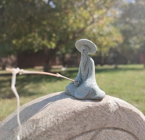 livelyfish Aquarium Fisherman Statue Asian Zen Decoration Sitting Fishing Figurines Sandstone Vintage Ornament for Aquarium Fish Tank Pot Garden Home Japanese Decor (C2) in Kuwait