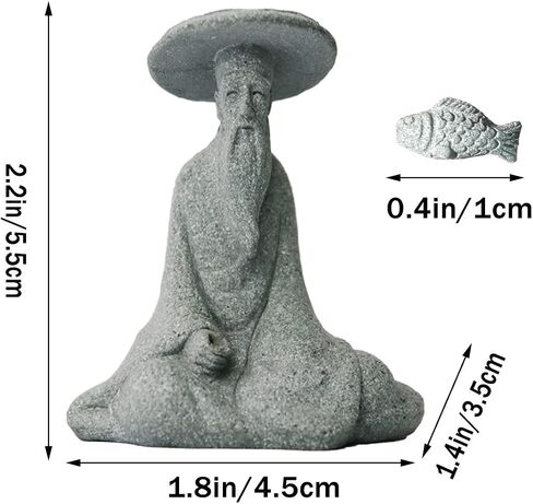 livelyfish Aquarium Fisherman Statue Asian Zen Decoration Sitting Fishing Figurines Sandstone Vintage Ornament for Aquarium Fish Tank Pot Garden Home Japanese Decor (C2) in Kuwait