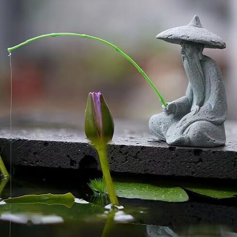 livelyfish Aquarium Fisherman Statue Asian Zen Decoration Sitting Fishing Figurines Sandstone Vintage Ornament for Aquarium Fish Tank Pot Garden Home Japanese Decor (C2) in Kuwait