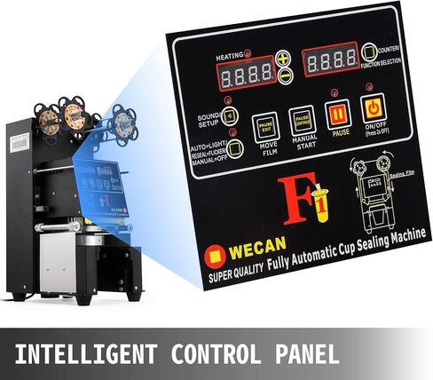 ماكينة ختم أوتوماتيكية بالكامل VEVOR 500-650 كوب في الساعة بوبا السدادة التحكم الرقمي آلة سدادة الأكواب السوداء لقهوة الشاي والحليب in Kuwait