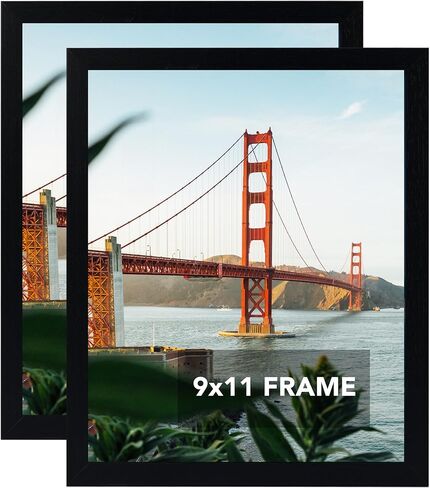 OMISHE 2 Pack 9x11 Picture Frame Black for Wall Hanging or Tabletop, 9 x 11 Frame Composite Wood Wall Gallery Photo Frame, Black in Kuwait