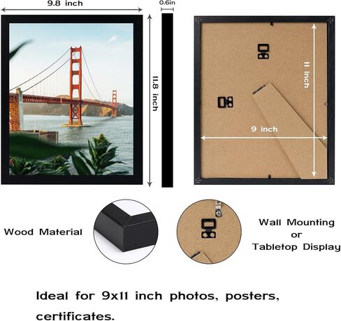 OMISHE 2 Pack 9x11 Picture Frame Black for Wall Hanging or Tabletop, 9 x 11 Frame Composite Wood Wall Gallery Photo Frame, Black in Kuwait