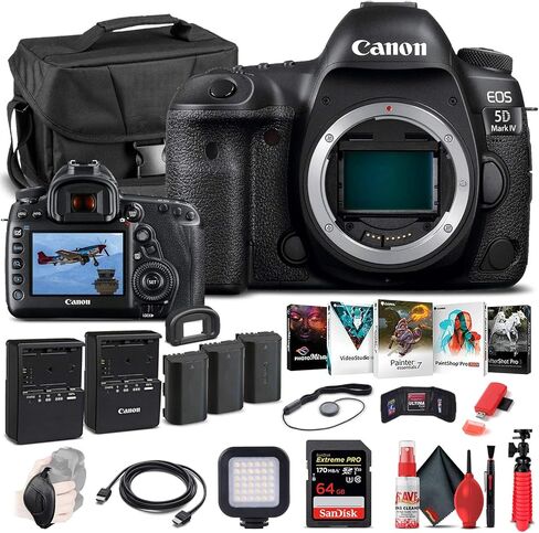 Canon EOS 5D Mark IV DSLR Camera (Body Only) (1483C002), 64GB Memory Card, Case, Corel Photo Software, 2 x LPE6 Battery, Charger, Card Reader, LED Light, HDMI Cable + More (Renewed) in Saudi Arabia