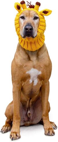 زي الزرافة من Zoo Snoods للكلاب والقطط - غطاء رأس دافئ بدون غطاء للأذن للحيوانات الأليفة، زي للكلاب للشتاء والهالوين والكريسماس ورأس السنة الجديدة، أغطية أذن من الغزل الناعم (متوسط) in Kuwait