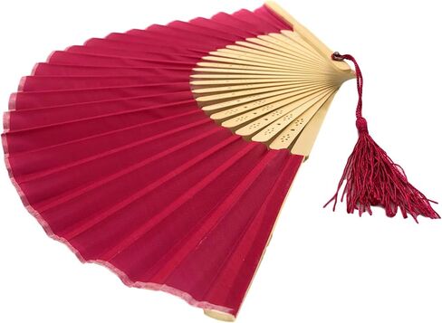 Fabric Handheld Folding Hand Fan with a Tassel Grade A Bamboo Ribs for Women Girls Summer Party Event Favor Birthday Wedding Souvenir Gift (Moss/Olive Green) in Saudi Arabia