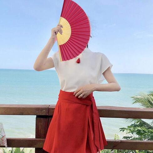 Fabric Handheld Folding Hand Fan with a Tassel Grade A Bamboo Ribs for Women Girls Summer Party Event Favor Birthday Wedding Souvenir Gift (Moss/Olive Green) in Saudi Arabia