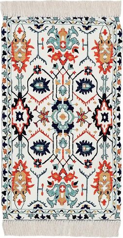 Kaspene Home - سجادة رفيعة للغاية من القطن والبوليستر الشرقي الفارسي باللون البرتقالي والأزرق لغرفة النوم وغرفة المعيشة ومنطقة تناول الطعام - صديقة للأطفال والحيوانات الأليفة، 8 × 10 in Kuwait