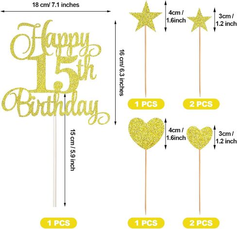 15th Birthday Cake Decorations Set Include 15th Birthday Candles Numeral 15 Cake Candles and Happy 15th Birthday Cake Toppers with Heart Star Cupcake Picks for Birthday Party (Black Series) in Kuwait