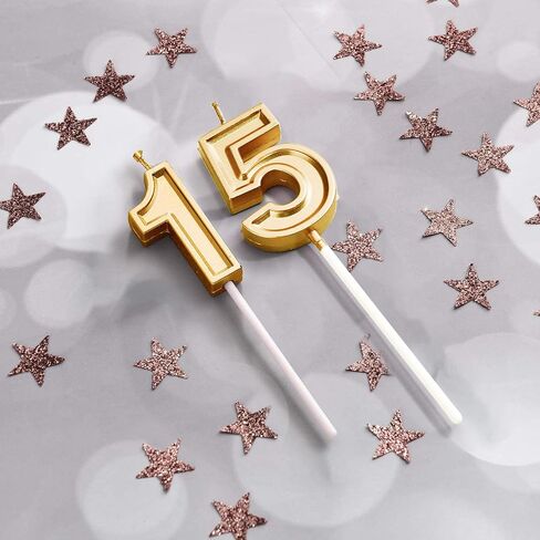 15th Birthday Cake Decorations Set Include 15th Birthday Candles Numeral 15 Cake Candles and Happy 15th Birthday Cake Toppers with Heart Star Cupcake Picks for Birthday Party (Black Series) in Kuwait