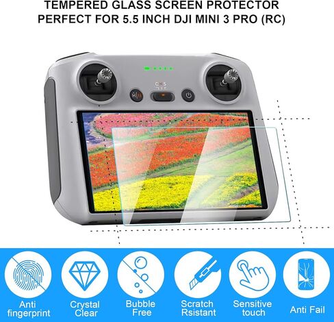 3 عبوات DJI Mini 3 Pro HD واقي شاشة من الزجاج المقوى 5.5 بوصة 9H صلابة مضادة للخدش متوافقة مع ملحقات وحدة التحكم عن بعد DJI Mini 3 Pro RC in Kuwait