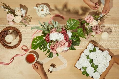 مجموعة الزهور الاصطناعية H.FLOLAVIDA، زهور حريرية رغوية وهمية لديكور الزفاف بنفسك، حمام الطفل، دش الزفاف، باقة الزفاف، قطع مركزية من الزهور، طاولات الحفلات، ديكورات المنزل in Kuwait