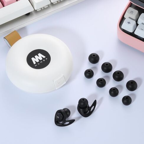 سدادات أذن مومبا لتقليل ضوضاء النوم، حماية السمع قابلة لإعادة الاستخدام، سدادات أذن من السيليكون فائقة النعومة متوسط ​​تقليل إلى 24 ديسيبل NRR، زوج واحد من سدادات الأذن + 8 أطراف أذن بحجم M/L، خطاف أسود in Kuwait