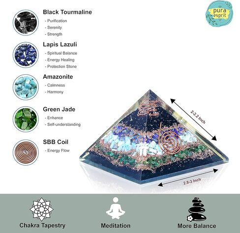 بورا اسبريت هرم اورغون كريستالات علاجية - كريستال شاكرا المال للطاقة الإيجابية والتامل واليوجا والريكي - هرم علاجي مغناطيسي من مزيج النحاس in Kuwait