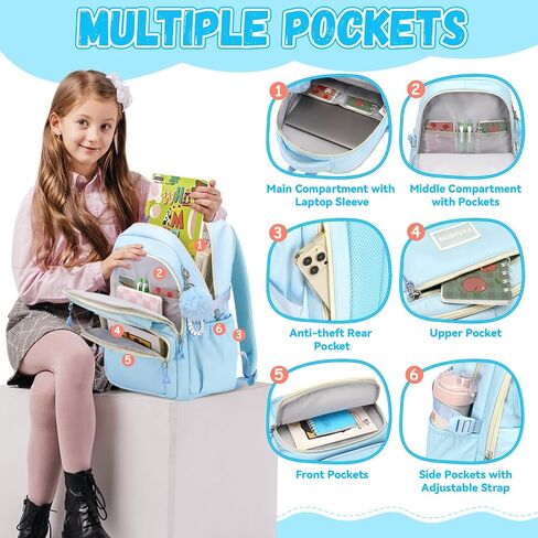 MOONBABY Girls Backpack for School Kawaii Book Bag for Kids Teens Adult Pink (with Furry Decoration) in Kuwait
