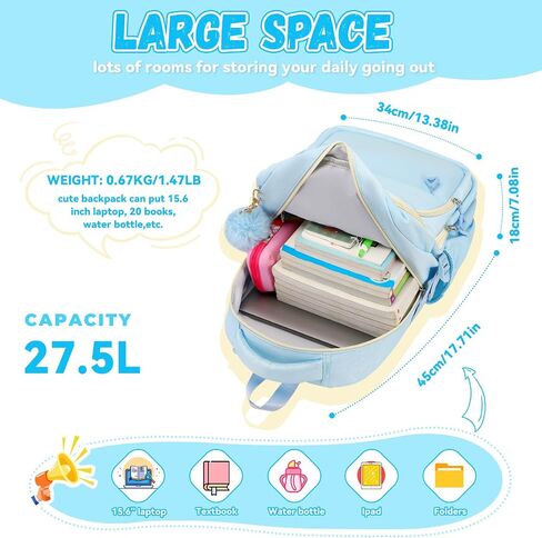 MOONBABY Girls Backpack for School Kawaii Book Bag for Kids Teens Adult Pink (with Furry Decoration) in Kuwait