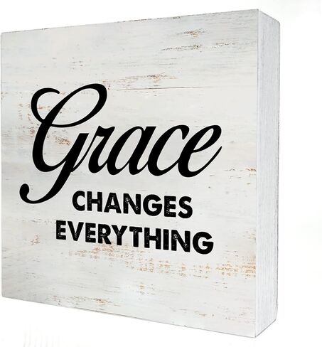 Grace Changes Everything Wooden Box Sign with Saying Desk Decor 5 x 5 Inch Motivational Box Sign Wood Plaque Block Sign Rustic Art Home Office Decor in Kuwait