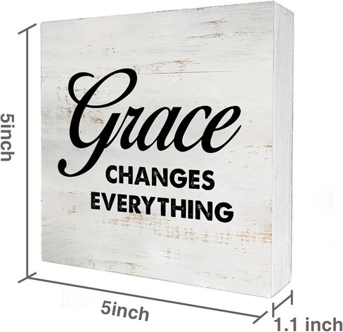 Grace Changes Everything Wooden Box Sign with Saying Desk Decor 5 x 5 Inch Motivational Box Sign Wood Plaque Block Sign Rustic Art Home Office Decor in Kuwait