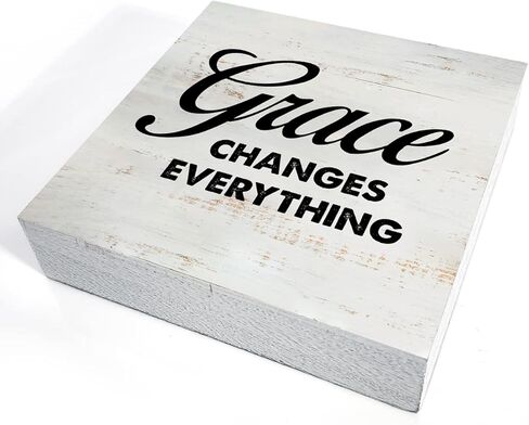 Grace Changes Everything Wooden Box Sign with Saying Desk Decor 5 x 5 Inch Motivational Box Sign Wood Plaque Block Sign Rustic Art Home Office Decor in Kuwait