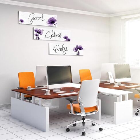 JEKEJIAJIU 3 Pcs Good Vibes Only Wall Decor, Light Purple Flower -Themed Good Vibes Only Sign, Wooden Positive Quotes Signs Wall Art Decoration (Purple, 3.9 x 11.4 inch) in Kuwait