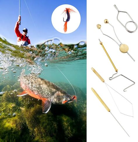 Jaeskeclip 5pcs Fly Tying Tools Stainless Steel Set Fly Tying Bobbin Thread Holder, Whip Finisher, Bobbin Threader, Arrow Scissor, Winder Bobbin Threader Needle for Lure Making Tool(Silver) in Saudi Arabia