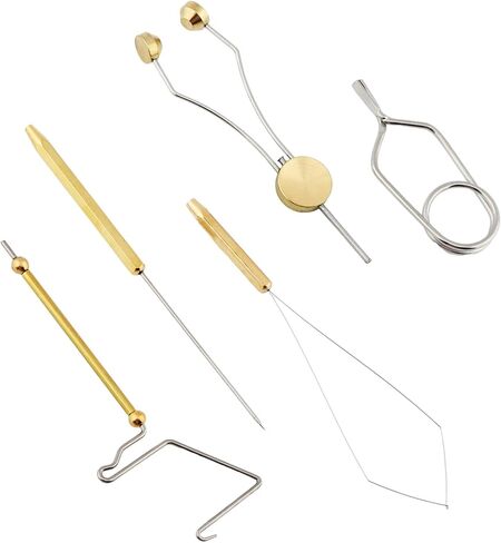 Jaeskeclip 5pcs Fly Tying Tools Stainless Steel Set Fly Tying Bobbin Thread Holder, Whip Finisher, Bobbin Threader, Arrow Scissor, Winder Bobbin Threader Needle for Lure Making Tool(Silver) in Saudi Arabia