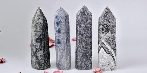 CNYANFEI 6-7 بوصة برج كامبا جاسبر كبير سداسي أخضر كريستال عصا أحجار كريمة أصلية عمود كريستالي لديكور المنزل هدية شبكة كريستال in Kuwait