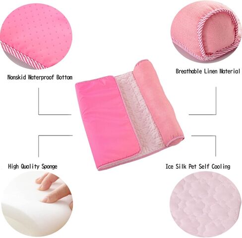 سرير تبريد للكلاب وحصيرة نوم من Pbed Summer - سرير تبريد ذاتي للقطط من الحرير الجليدي، أريكة قابلة للغسل في الغسالة مع قاعدة مضادة للانزلاق، سهلة الحمل، للكلاب والقطط الصغيرة والمتوسطة والكبيرة (S 24 بوصة × 16 بوصة × 4 بوصة، وردي) in Kuwait
