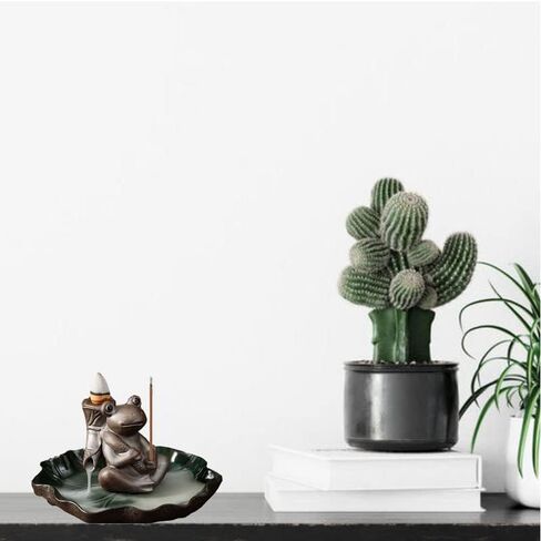 SKMIHJL Frog Backflow Incense Burner Lotus Leaf Tray Incense Burner Incense Holder Censer for Cone/Stick Incense with Ash Catcher for Home Office (Brown Frog) in Saudi Arabia