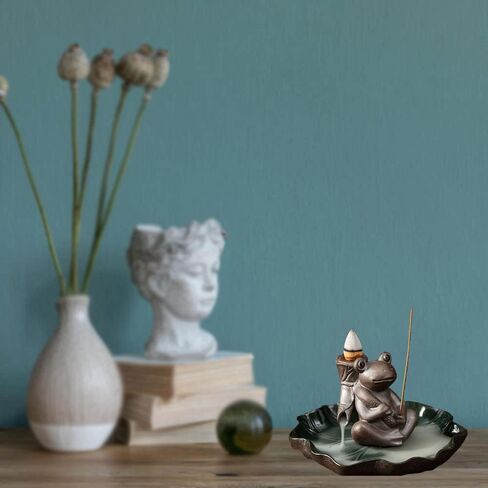 SKMIHJL Frog Backflow Incense Burner Lotus Leaf Tray Incense Burner Incense Holder Censer for Cone/Stick Incense with Ash Catcher for Home Office (Brown Frog) in Saudi Arabia