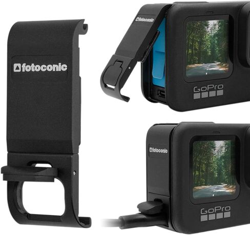 غطاء بطارية فوتو كونيك من الألومنيوم لجو برو هيرو 10/9 أسود، مقاوم للغبار يمر من خلال استبدال قابل للإزالة مشبك باب جانبي مع منفذ شحن من النوع C in Kuwait