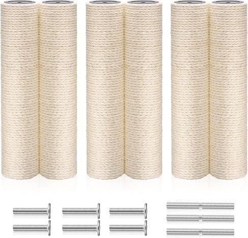 6 Pack Cat Scratching Post Replacement, White Hemp Rope Refill Scratching Post Cat Tree DIY Spare Cat Scratcher Large Cat Tower Refurbishment for Indoor Cats with M8 Screws, 3.5 x 15.8 Inches in Saudi Arabia