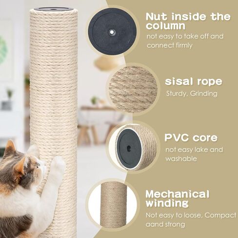 6 Pack Cat Scratching Post Replacement, White Hemp Rope Refill Scratching Post Cat Tree DIY Spare Cat Scratcher Large Cat Tower Refurbishment for Indoor Cats with M8 Screws, 3.5 x 15.8 Inches in Saudi Arabia