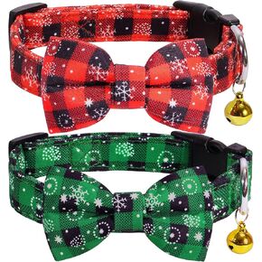 𝐗𝐌𝐀𝐒 𝐆𝐈𝐅𝐓 Christmas Dog Bow Ties Plaid Dog Collar, Epesiri 2 Pack Christmas Dog Collar, Soft Cotton Buffalo Dog Collar, Cat Collar with Bowtie Pet Small Medium Large Dogs in Kuwait