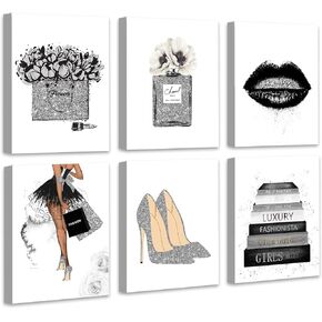 Drsoum Glam Fashion Bathroom Wall Decor Prints Glitter Tissue Canvas 𝗙𝗿𝗮𝗺𝗲𝗱 Posters Black and Pink Wall Art Modern Women Funny Bathroom Wall Paintings Set of 4, 8x10 in (Framed)