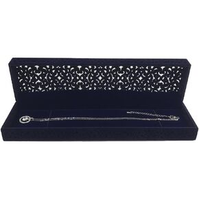 DesignSter Long Necklace Gift Box - Blue Premium PU Leather Velvet Pendant Chain Pen Jewelry Display Organizer Storage Case for Wedding, Anniversary