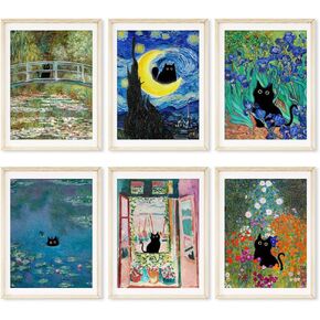 لوحة فنية جدارية فينتاج فان جوخ بتصميم قطة سوداء من فيرنيكس، صور قطط مضحكة للحمام والمنزل، مجموعة من 6 قطع مقاس 8 × 10 انش بدون اطار (اخضر، 6 قطع 08 × 10 انش غير مؤطر) in Kuwait