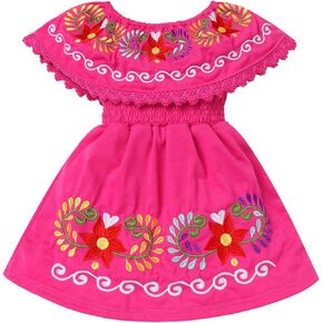Mexican Dress for Girls Floral Embroidered Traditional Mexican Folklorico Dress Baby Cinco de Mayo Dresses in Kuwait
