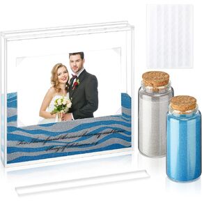 تشتمل مجموعة Roowest Sand Ceremony Kit لحفلات الزفاف على إطار صور لحفلات الرمال من الأكريليك الشفاف وعبوتين من ملصقات الزوايا لتثبيت الصور الرملية وحامل رمل زجاجي موحد لديكورات الزفاف وديكور المنزل in Kuwait