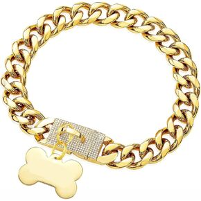 New Gold Dog Chain Collar with Bling Zircon Buckle,19MM Strong Stainless Steel Cuban Link Chain Collar,Dog Necklace Collar for Small Medium,Large Dogs in Kuwait