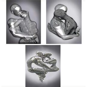 3D Wall Art Decor Artwork Figure Statue Modern Art Canvas Painting,Large Wall Art for Bathroom Bedroom Decoration (3PC Hug Kiss)