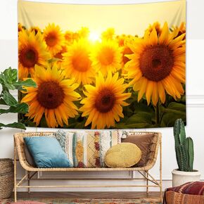 Sunflowers Field Tapestry Wall Hanging, Sunset Sunflowers Yellow Golden Floral Plant Wall Tapestries, Warm Yellow Flowers Aesthetic Bedroom Wall Art Home Decor Living Room Dorm Posters Blankets