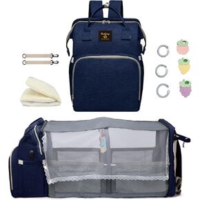 حقيبة ظهر لحفاضات الأطفال، محطة تغيير الحفاضات للسفر بسعة كبيرة، حقيبة قابلة للطي، هدية للأم الجديدة باللون الوردي والرمادي in Kuwait