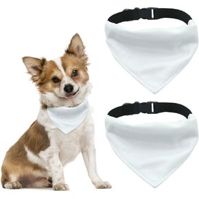 Sublimation Blank Dog Bandana, 2 PCS Solid White DIY Pet Dog Bandana with Removable Collar Double-Sided Dog Triangle Scarf with Adjustable Buckle for Large and Oversized Dogs, White, XL